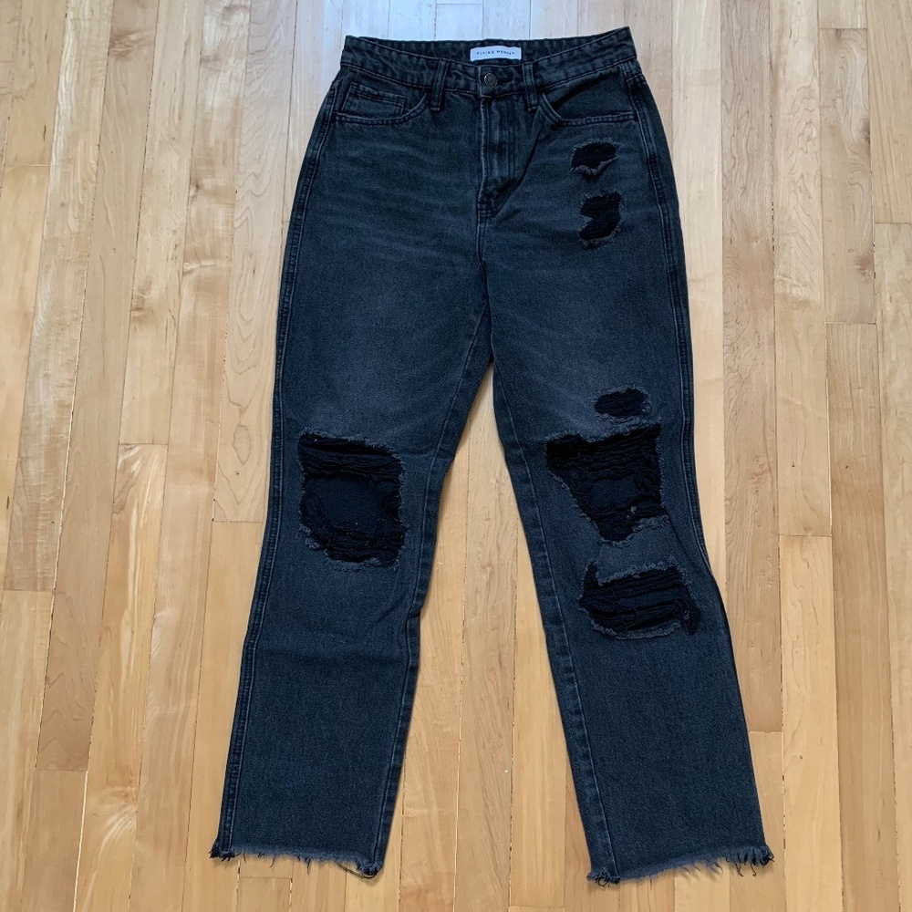 Flying Monkey Super Distressed Black High Waist Jeans Size 26 Rock Edgy